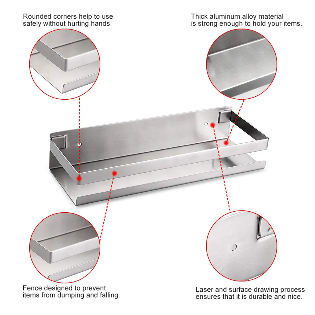 Brushed Stainless Steel Wall-Mounted Bathroom Shower Shelf