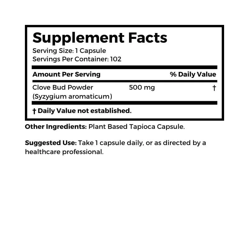 Cloves; Vegetarian, 500 mg 102 tapioca capsules