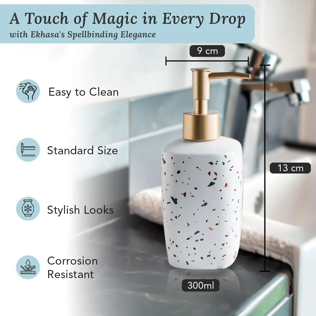 Ekhasa Ceramic Handwash Dispenser Bottle (White) | Liquid Soap Dispenser for Bathroom, Wash Basin and Kitchen | Bathroom Sanitizer, Lotion, Shampoo Dispenser | Hand Wash Dispensers Pump (Set of 3)