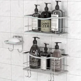 Geekdigg Shower Caddy With Soap Dish Holder 3 Pack, No Drilling Stainless Steel Shower