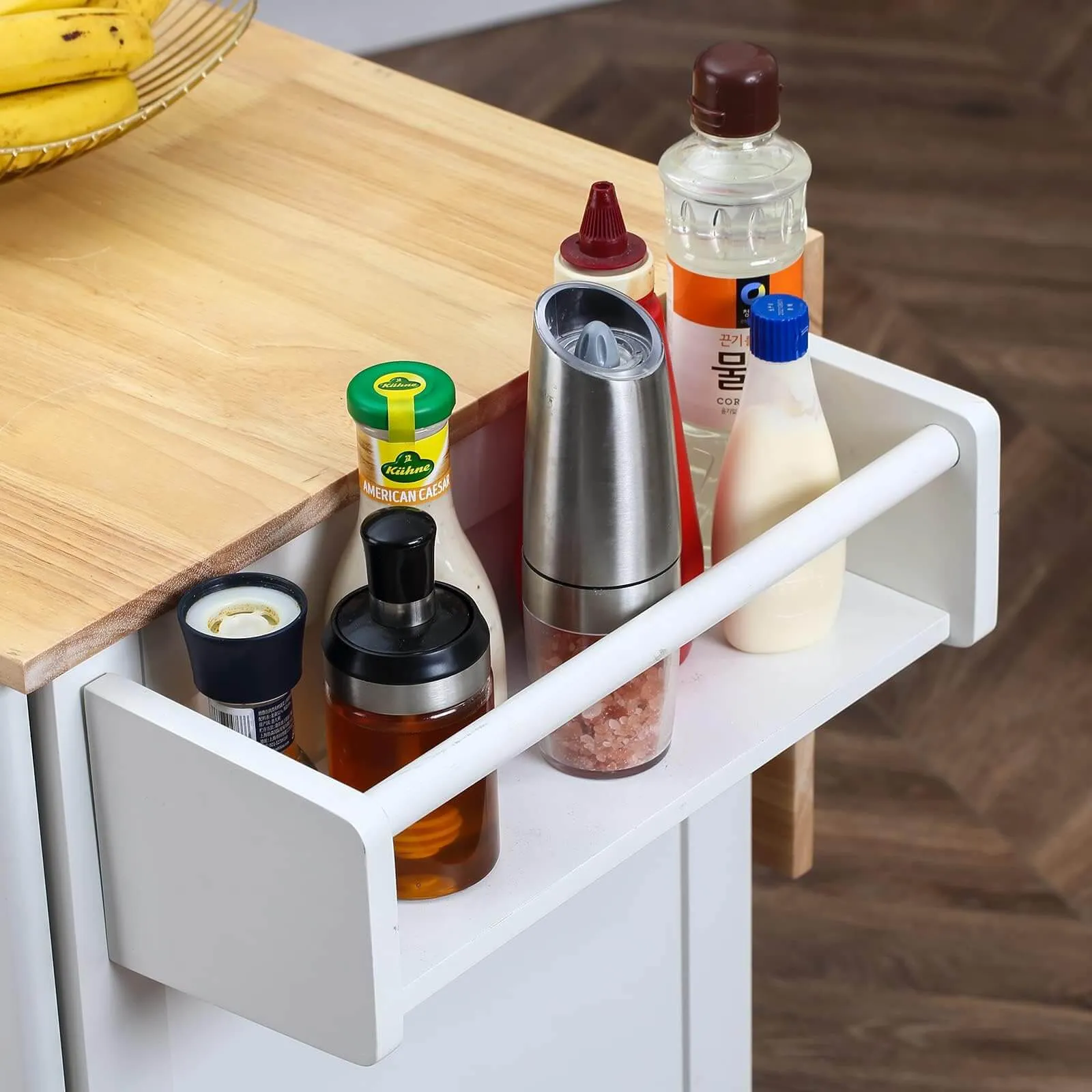 Homrest 43” Kitchen Island Cart on Wheels with Storage Cabinet, White