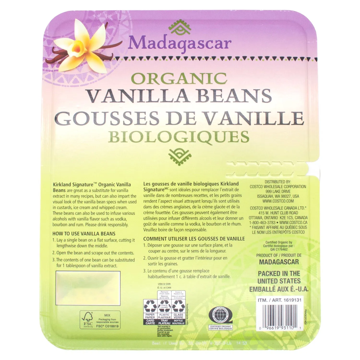 Kirkland Signature Madagascar Organic Gourmet Vanilla Beans