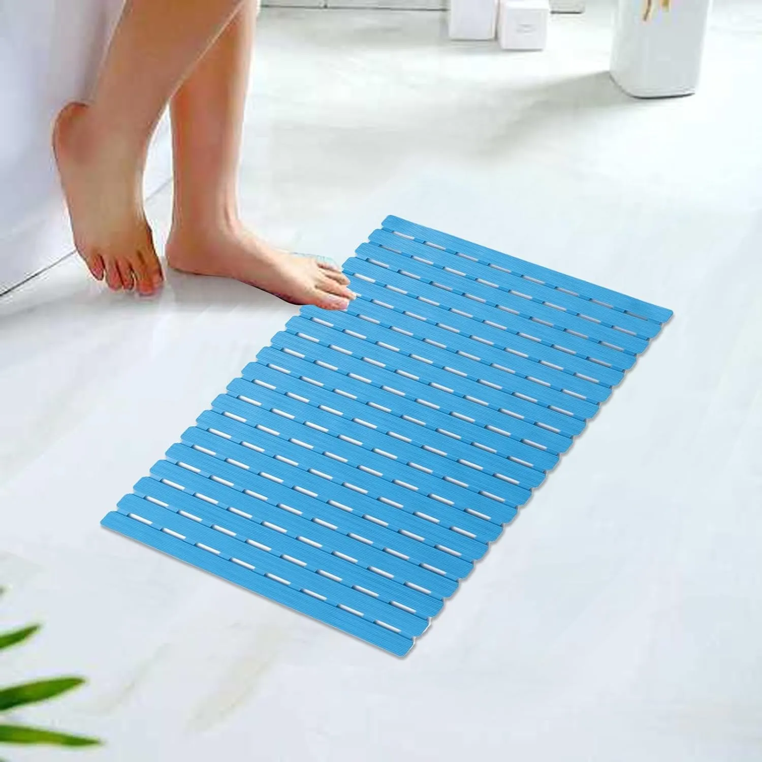 Kuber Industries Bath Mat | PVC Bathroom Mat | Shower Bath Mat | Floor Tub Mat | Bathroom Mud Mat | Anti-Skid Shower Bathroom Mat | JL-01A |Pack of 5| Blue