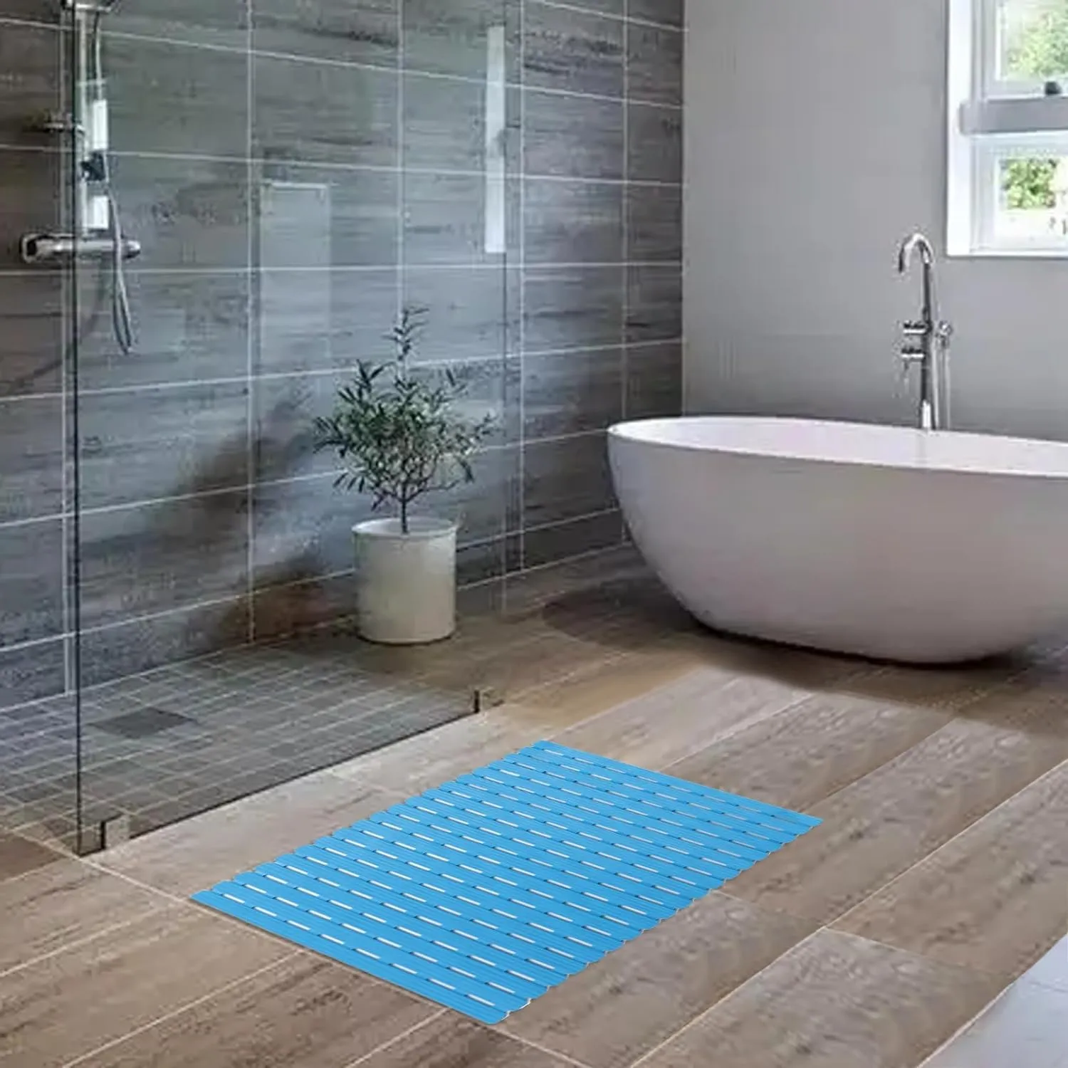 Kuber Industries Bath Mat | PVC Bathroom Mat | Shower Bath Mat | Floor Tub Mat | Bathroom Mud Mat | Anti-Skid Shower Bathroom Mat | JL-01A |Pack of 5| Blue