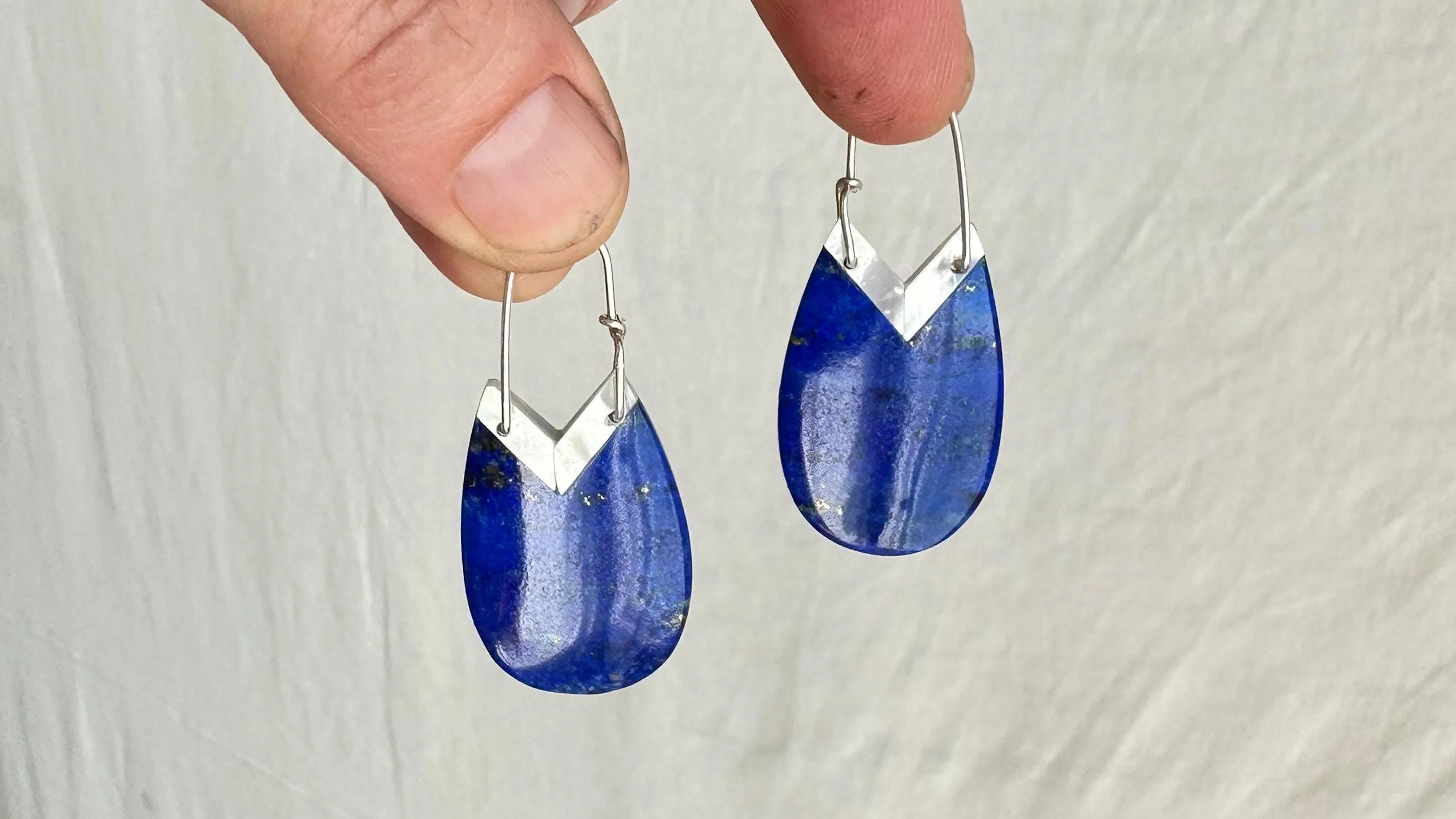 Lapis Lazuli & Sterling Silver Drop Earrings. 2053
