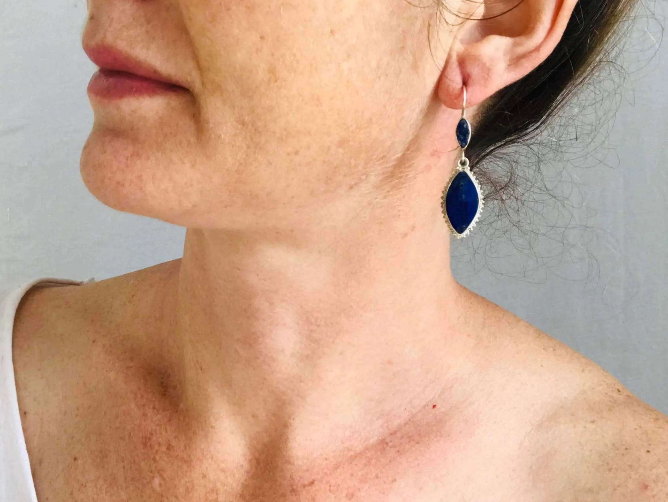 Lapis Lazuli & Sterling Silver Drop Earrings.
