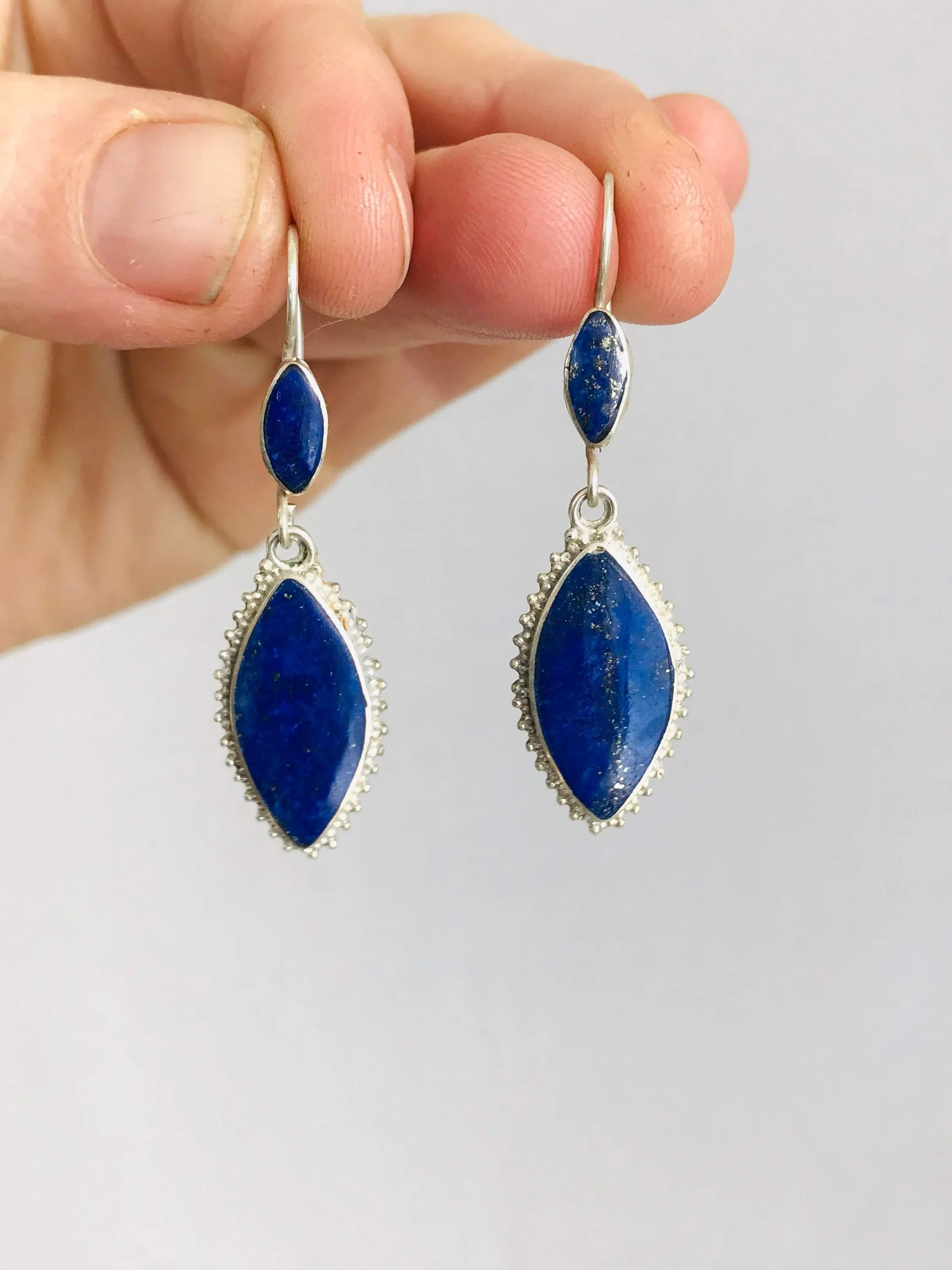Lapis Lazuli & Sterling Silver Drop Earrings.