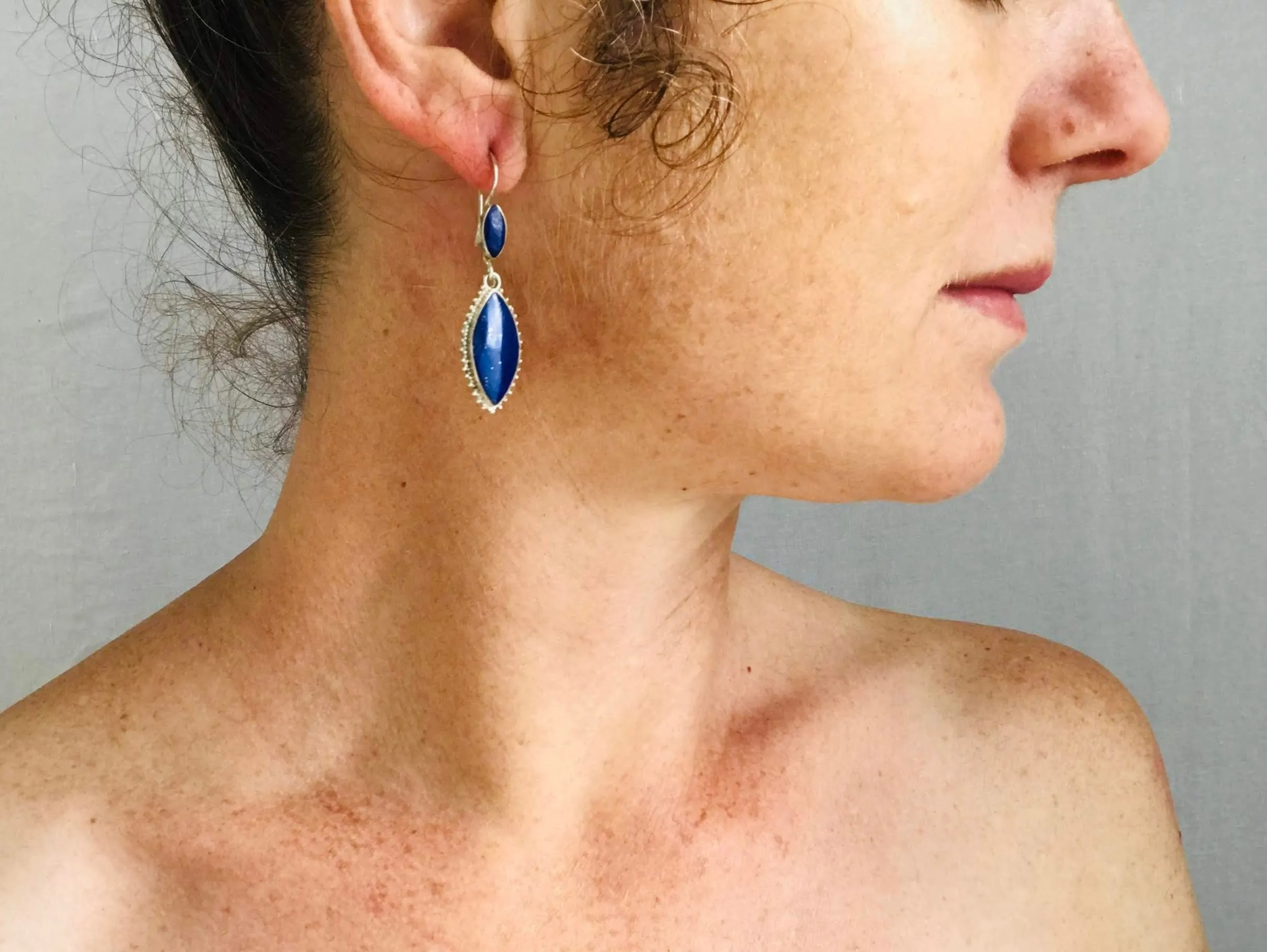 Lapis Lazuli & Sterling Silver Drop Earrings.