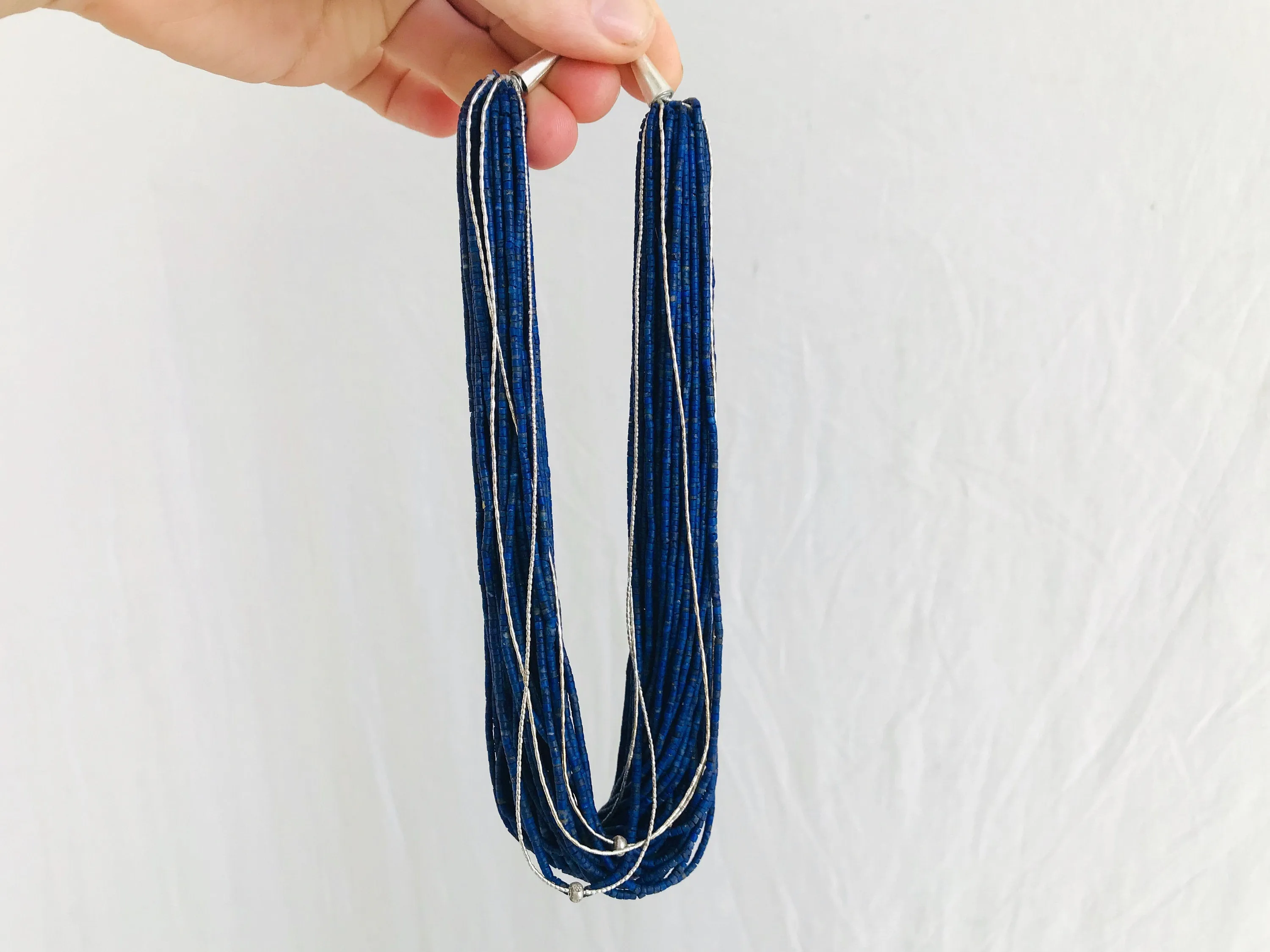 Lapis Lazuli and Karen Silver Necklace. Multi Strand