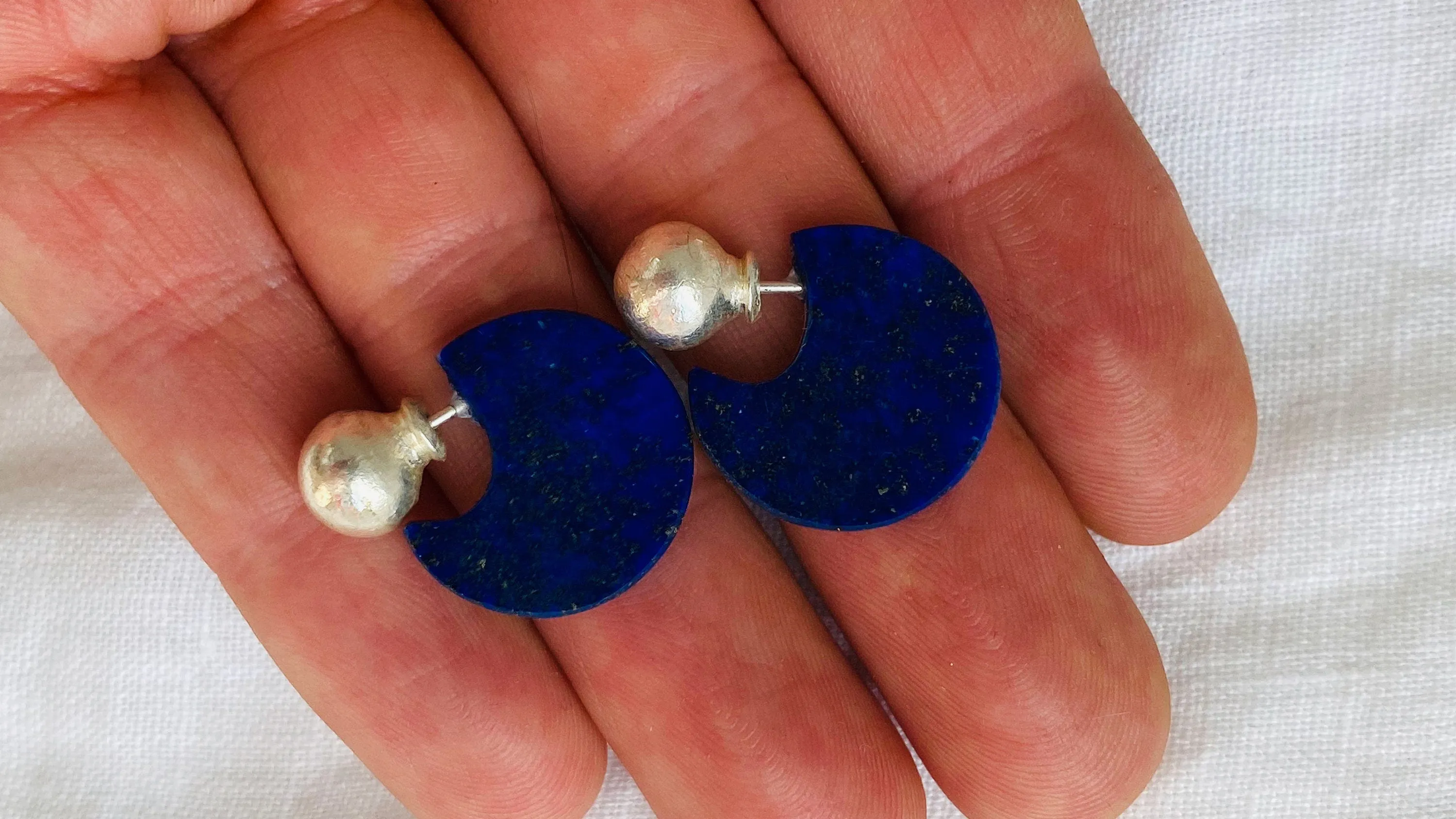 Lapis Lazuli Flat Hoop Earrings. Atelier Aadya. 0733