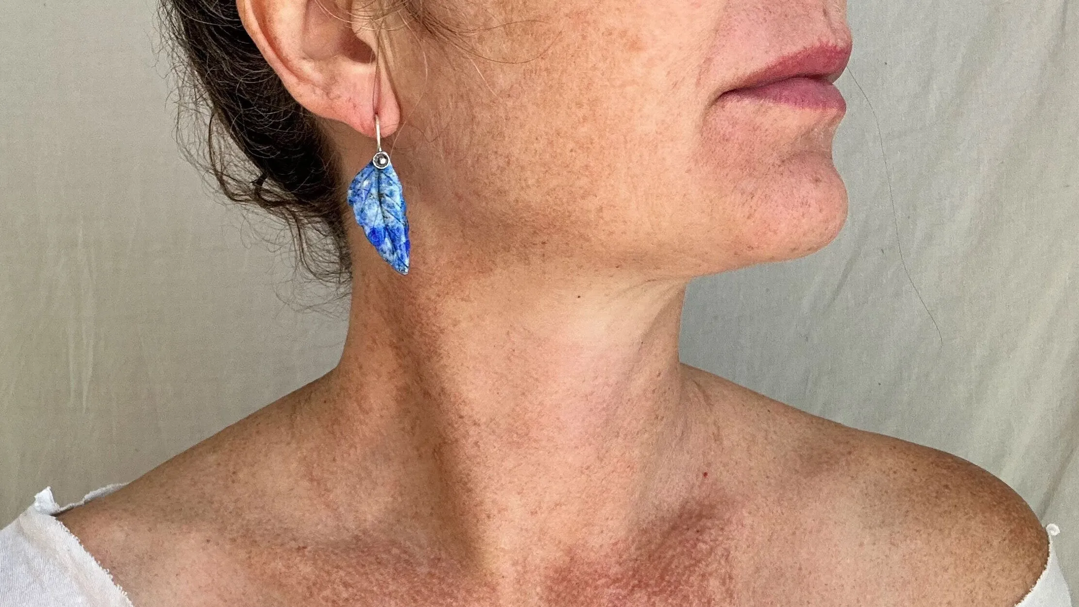 Lapis Lazuli Leaf Earrings. Sterling Silver. Atelier Aadya. 2252