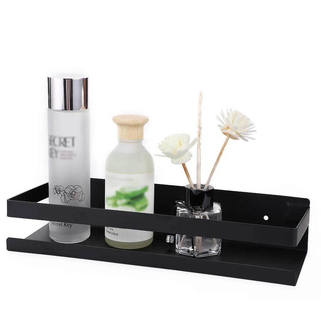 Matte Black Stainless Steel Wall-Mount Shower Shelf Organizer