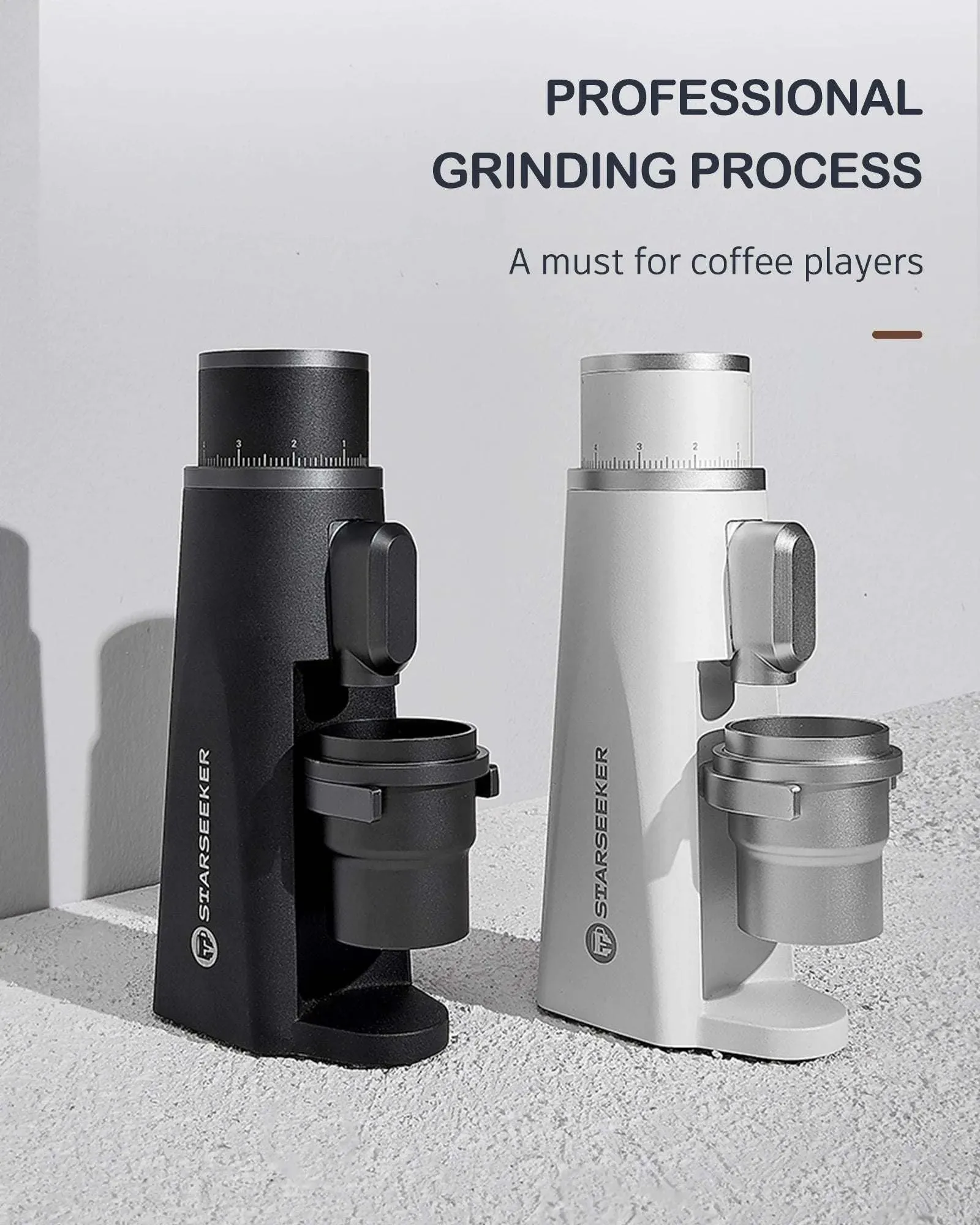STARSEEKER EDGE Electric Coffee Grinder Black White 48MM Burr Grinders Espresso Stepless Fineness Adjustment Coffee Machine