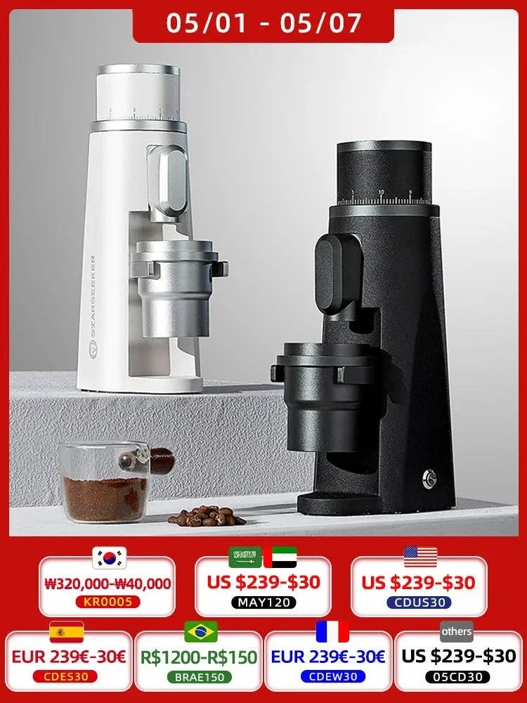 STARSEEKER EDGE Electric Coffee Grinder Black White 48MM Burr Grinders Espresso Stepless Fineness Adjustment Coffee Machine