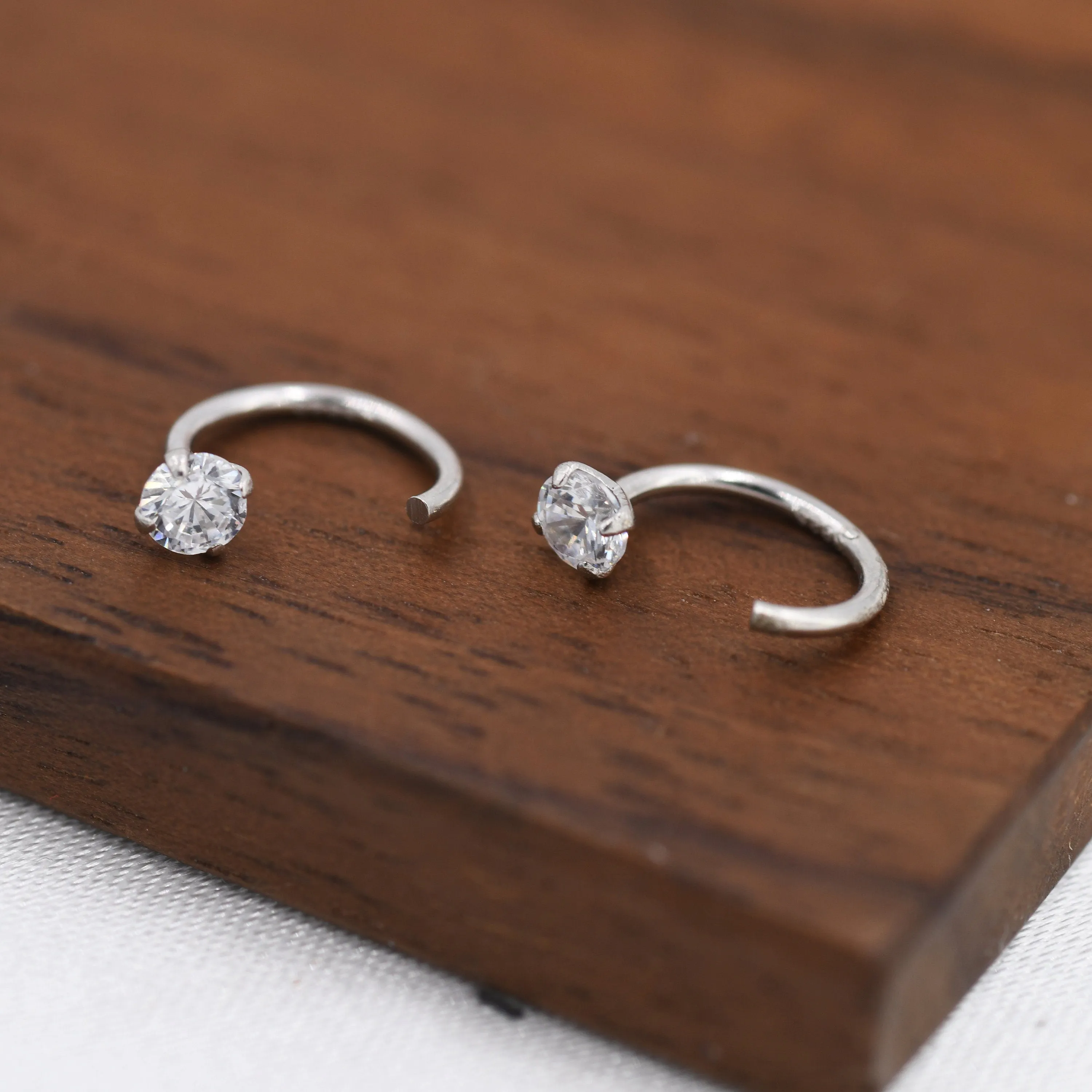 Sterling Silver CZ Open Huggie Hoop, Open Threader Earrings, Half Hoop Earrings, Crystal Hoop Earrings