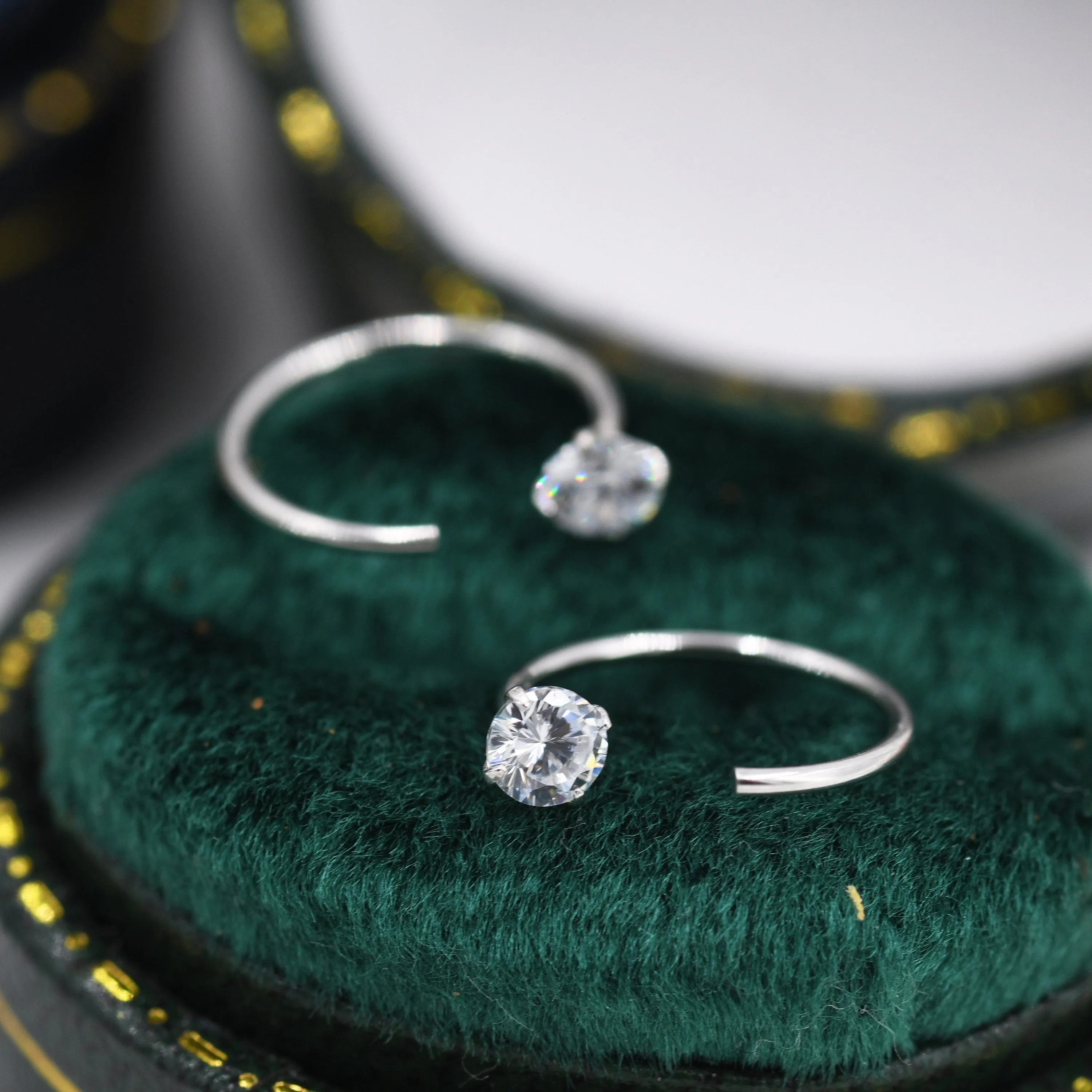 Sterling Silver CZ Open Huggie Hoop, Open Threader Earrings, Half Hoop Earrings, Crystal Hoop Earrings